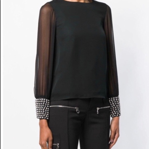 Alice + Olivia Black Blouse with Sheer Sleeves - Picture 2 of 5